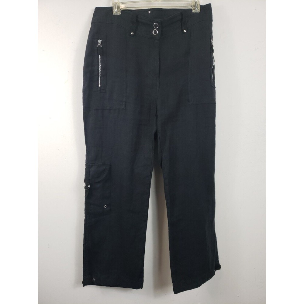 CHICO'S Black Linen Capri Crop Pants Chicos Size 0  / 4 Womens